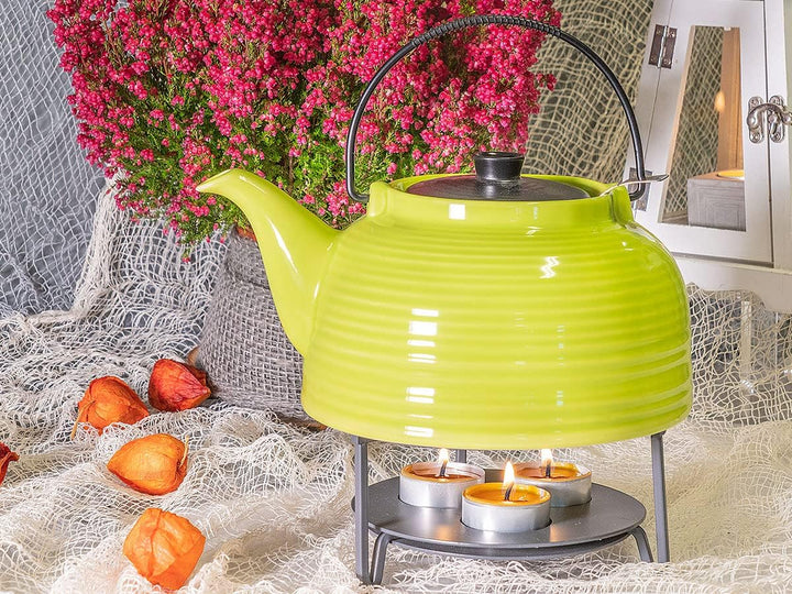 Aricola Teeservice „Nelly“. Moderne Teekanne 1,5 Liter in grün/schwarz aus hitzebeständiger Keramik