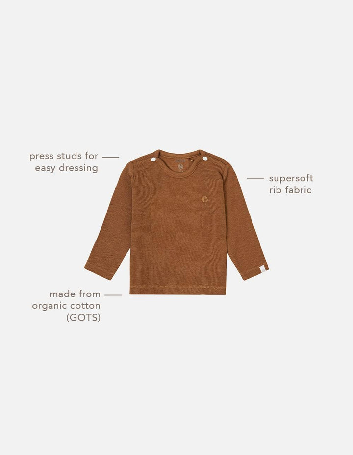 Noppies Unisex Baby U Tee Ls Rib Natal T-Shirt 56 Chipmunk Melange - N091, 56 Chipmunk Melange - N09