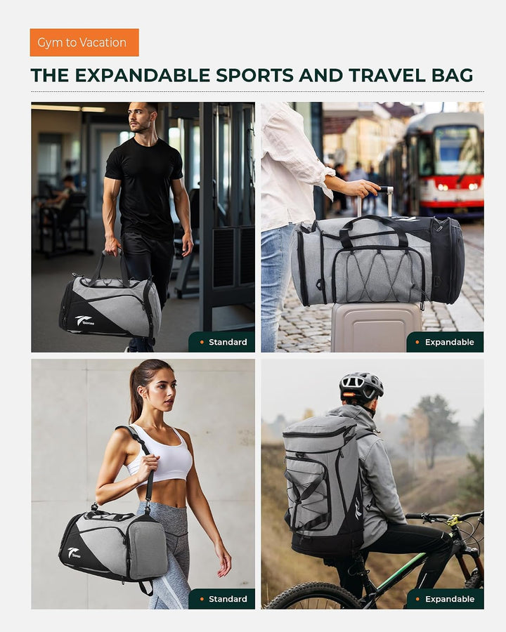 Tolaccea Sporttasche Rucksack für Herren Damen, 45-63L Erweiterbar Sporttaschen Gross mit Schuhfach