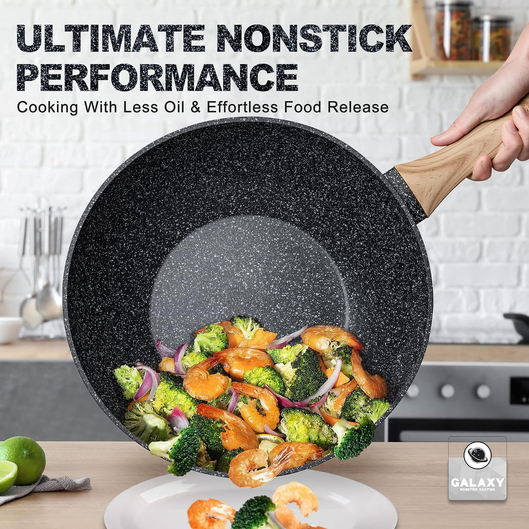 MICHELANGELO Induktion Wokpfanne 28cm mit Deckel, Wok mit Deckel 28cm, Spülmaschinenfest Antihaft Wo
