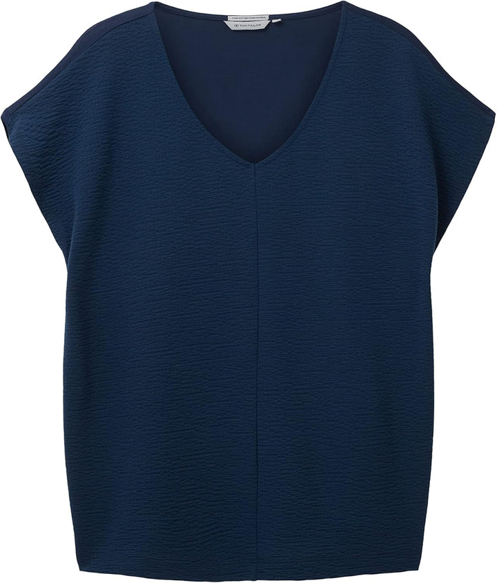 TOM TAILOR Damen Basic T-Shirt im Material-Mix 3XL 11758 - Midnight Sail, 3XL 11758 - Midnight Sail
