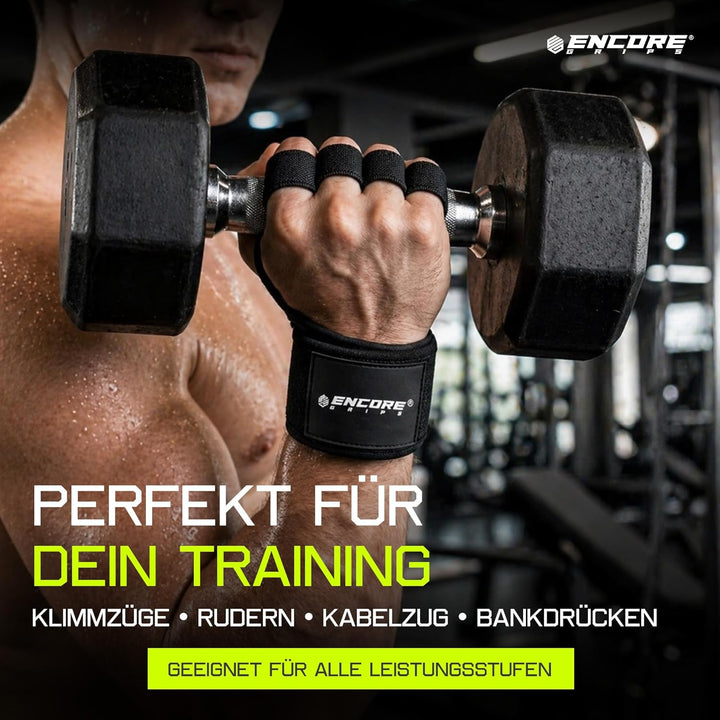 Griffpolster Kraftsport Herren & Damen – Fitness Handschuhe Alternative offen, 3D Gummi Antirutschfl