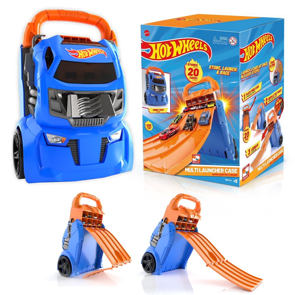 Hot Wheels Cefa Toys Koffer für Autos, 2-in-1, mit Kapazität für 20 Autos, 4 Verschiedene Tracks, Me