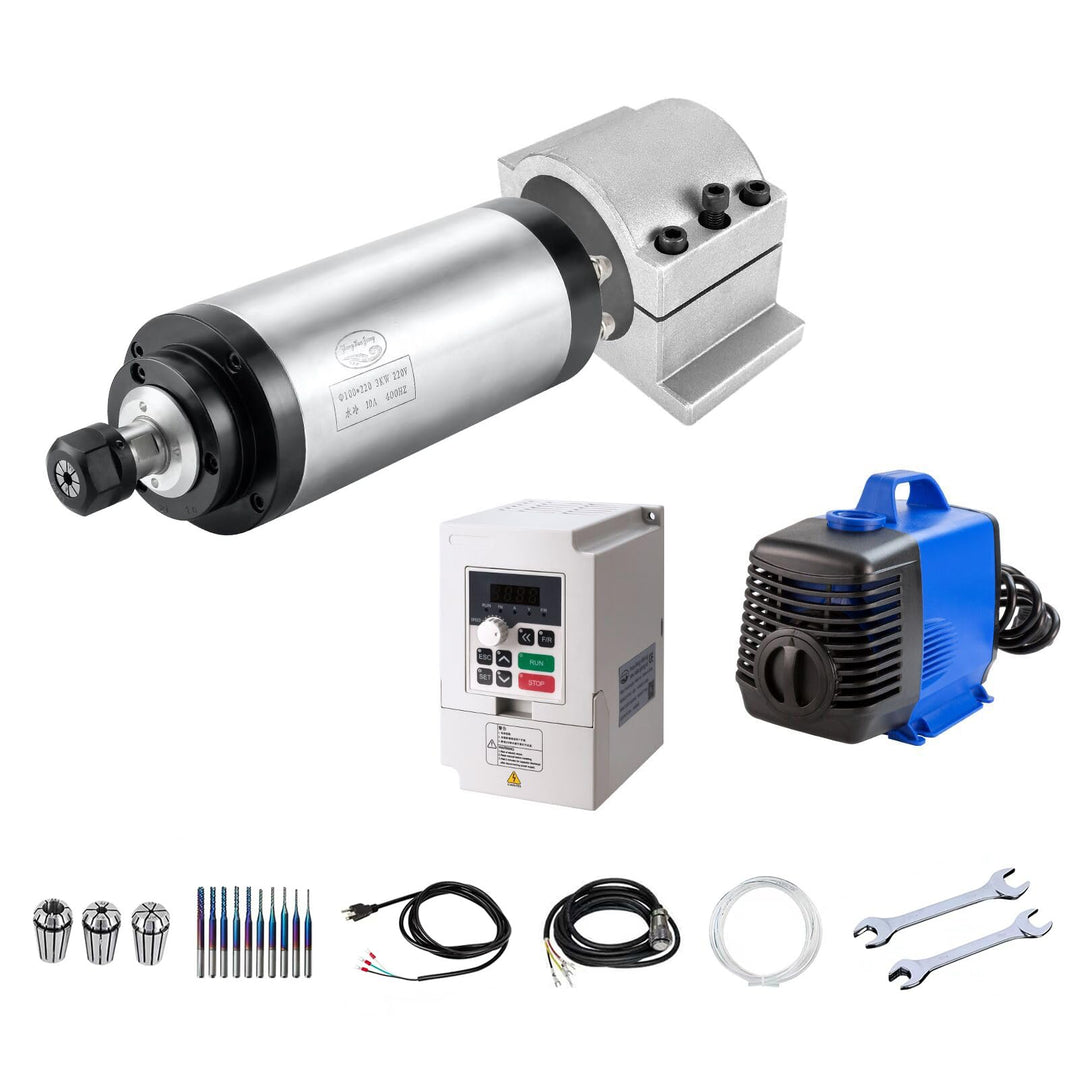 CNC-Spindelmotor-Kits, 220V 3KW 100mm wassergekühlter Spindelmotor CNC-Motor +220V 3.7KW VFD+Clamp M