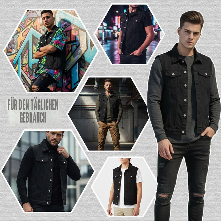 Herren Denim Weste Vintage Kutte Jeans Weste Ärmellose Jacke Motorradweste Jeansweste für Männer Sch