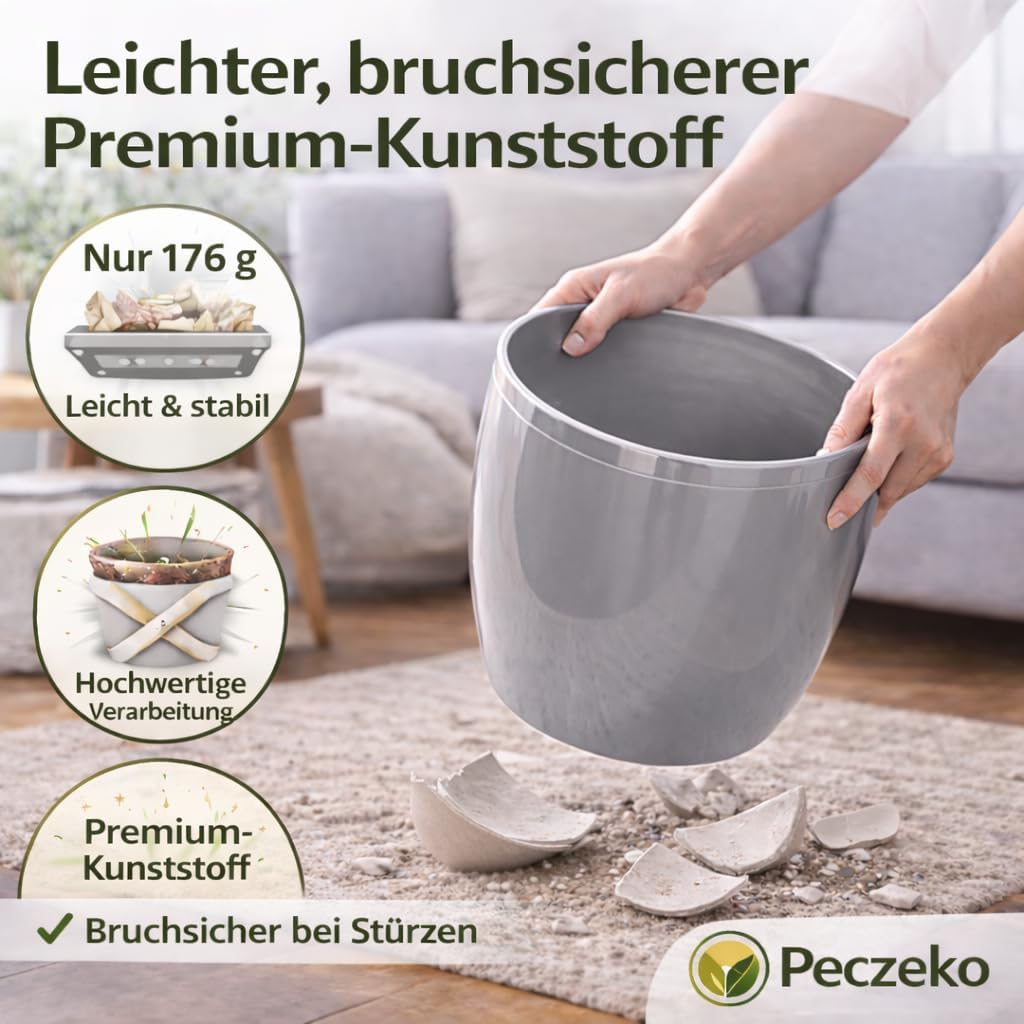 PECZEKO Glänzende Blumentöpfe - Deko Pflanztopf für Blumen & Kräuter - Langlebige & leichte runde Ku