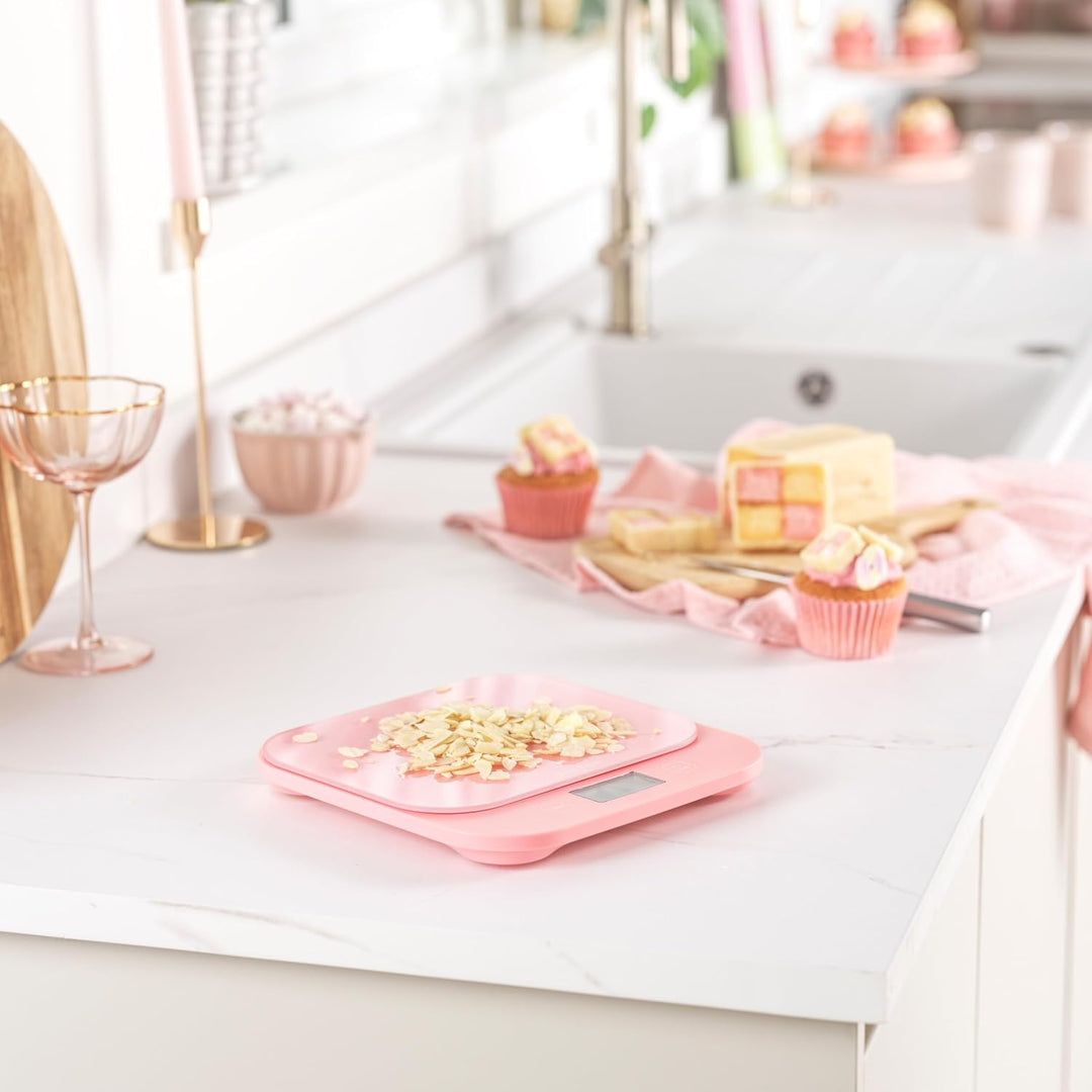 Salter British Bakes Digitale Küchenwaage – Pinke Backwaage mit hoher 10-kg-Kapazität, misst Flüssig