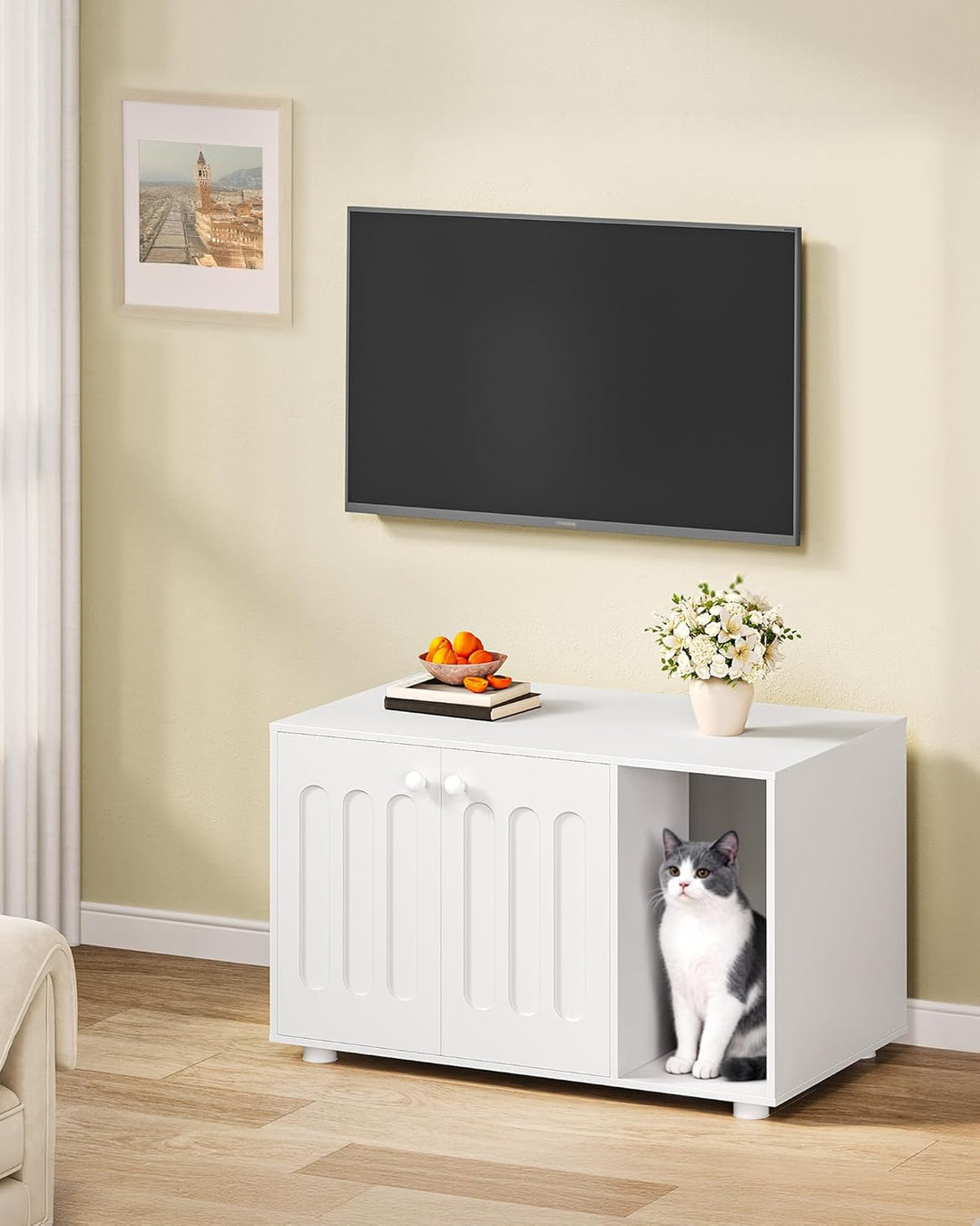 Hzuaneri Katzenschrank, Katzenklo-Schrank, 80 x 48 x 51 cm, Katzenhaus mit Tür und Separater Trennwa