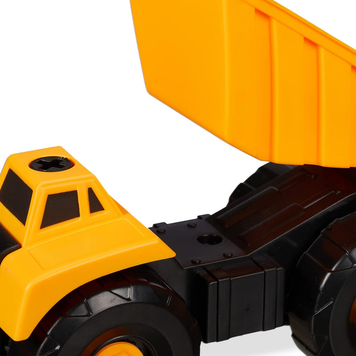 Relaxdays Baustellenfahrzeuge Kinder, 6-TLG. Set, Bagger Spielzeug, DIY, Schraubendreher, Box, ab 3