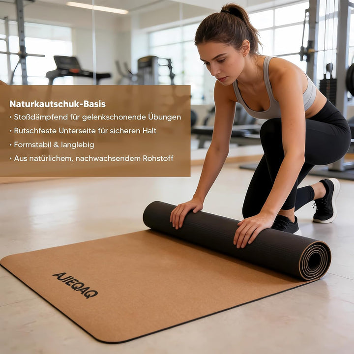 Premium Kork Yogamatte aus Naturkautschuk - Extra Breit (183x80 cm) & 5mm Dick - Rutschfeste XXL Fit