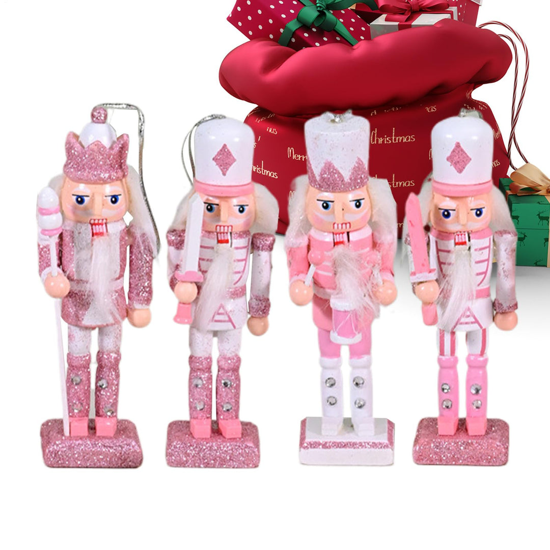Nussknacker Weihnachtsdekoration,Festliche rosa Weihnachtsdekoration für e 4 Stücke,Holz Deko Figure