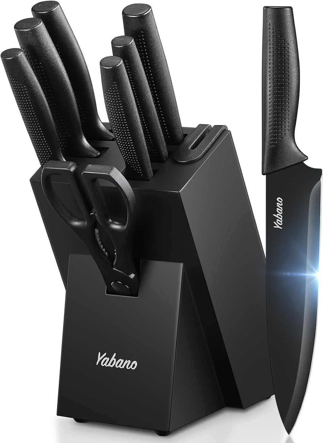 Yabano Messerblock Set, 8-teilig Küchenmesserset mit eingebautem Messerschärfer, Scharfe Edelstahl K