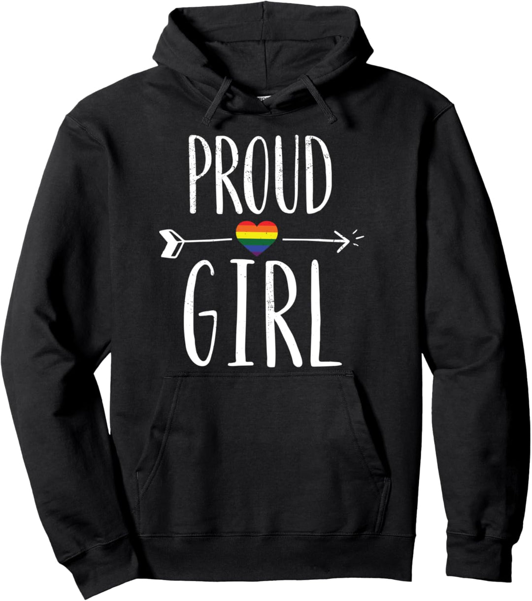 Stolzes Mädchen Regenbogen Herz LGBT Homosexuell Stolz Flagg Pullover Hoodie