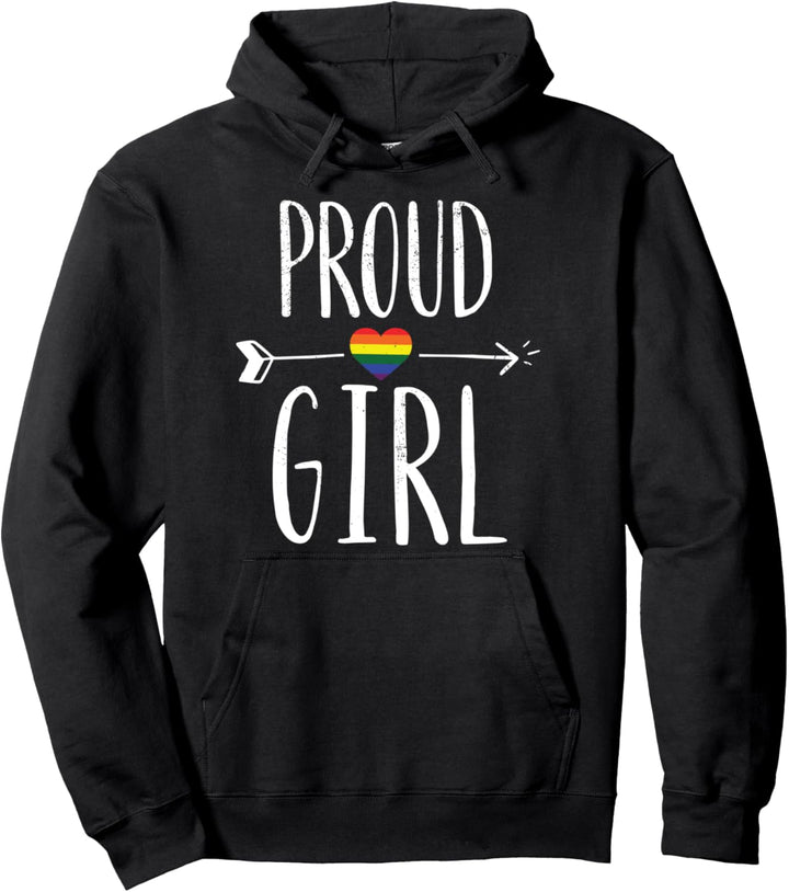 Stolzes Mädchen Regenbogen Herz LGBT Homosexuell Stolz Flagg Pullover Hoodie
