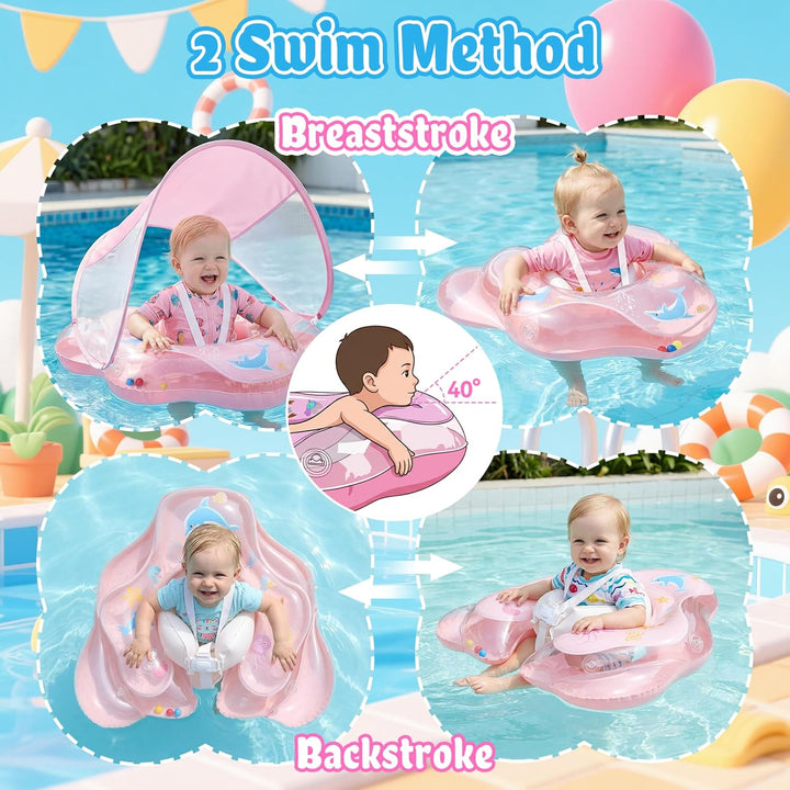 Baby Schwimmring mit Sonnendach UPF50+ Schwimmring Baby mit Sonnendach mit 1*Luftpumpe & 2*Flickzeug