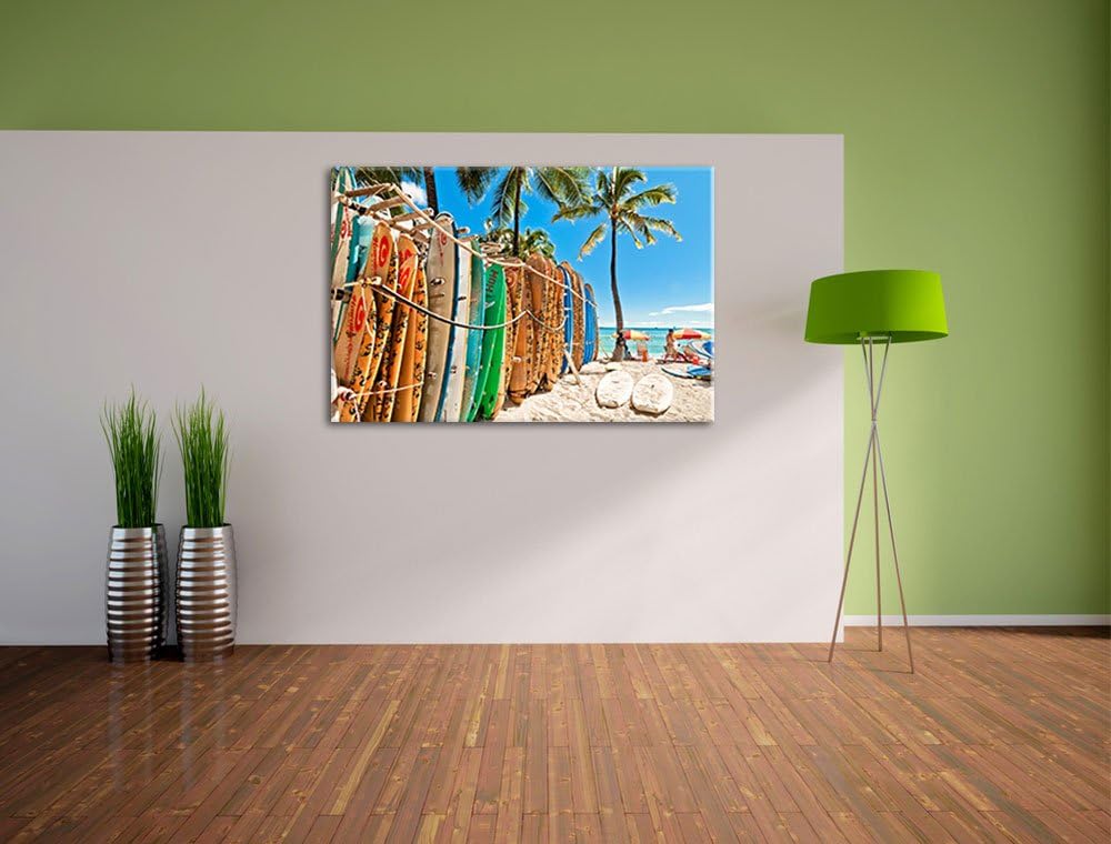 Surfboards am Strand Format: 100x70 auf Leinwand, XXL riesige Bilder fertig gerahmt mit Keilrahmen,