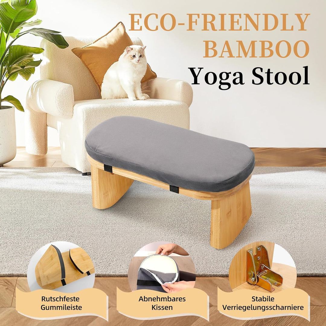TYYIHUA Meditationsbank, klappbarer Meditationsstuhl, Bambus-Meditationshocker mit Anti-Rutsch-Matte