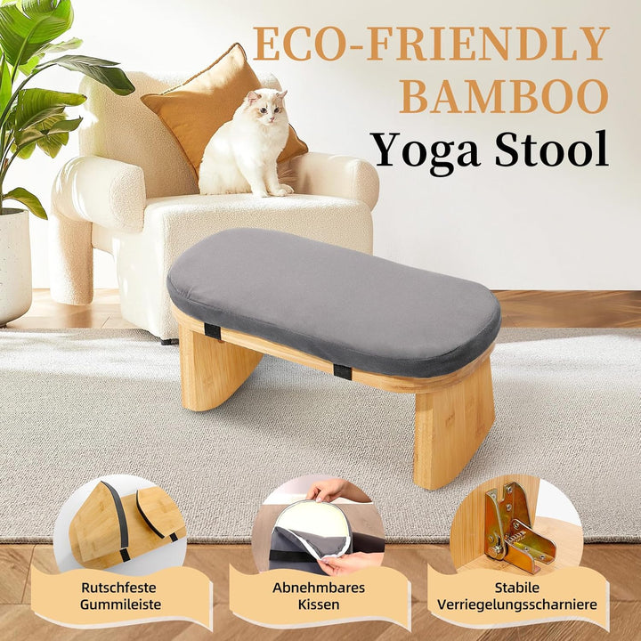TYYIHUA Meditationsbank, klappbarer Meditationsstuhl, Bambus-Meditationshocker mit Anti-Rutsch-Matte