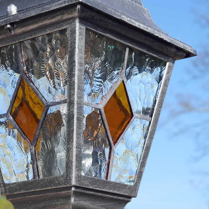 HOFSTEIN Kandelaber Naofe, Aussenwegeleuchte aus Metall/Glas in Schwarz/Silber/Klar/Orange, Wegebele
