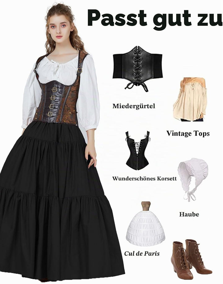BEAUTELICATE Mittelalterlicher Rock Lang Baumwolle Damen Renaissance Rock Kleidung Viktorianisch Ste