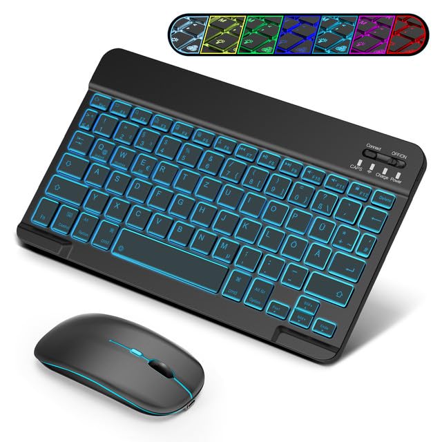 SOPPY Bluetooth Tastatur & Maus mit Hintergrundbeleuchtung,Tragbare wiederaufladbare kabellose Tasta