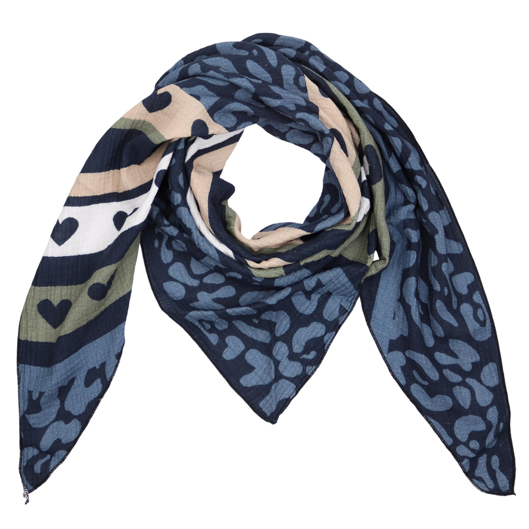 Damen Musselin Halstuch Made in Italy mit Leo Love Herz– Leichtes Dreieckstuch für Frühling &amp; Sommer