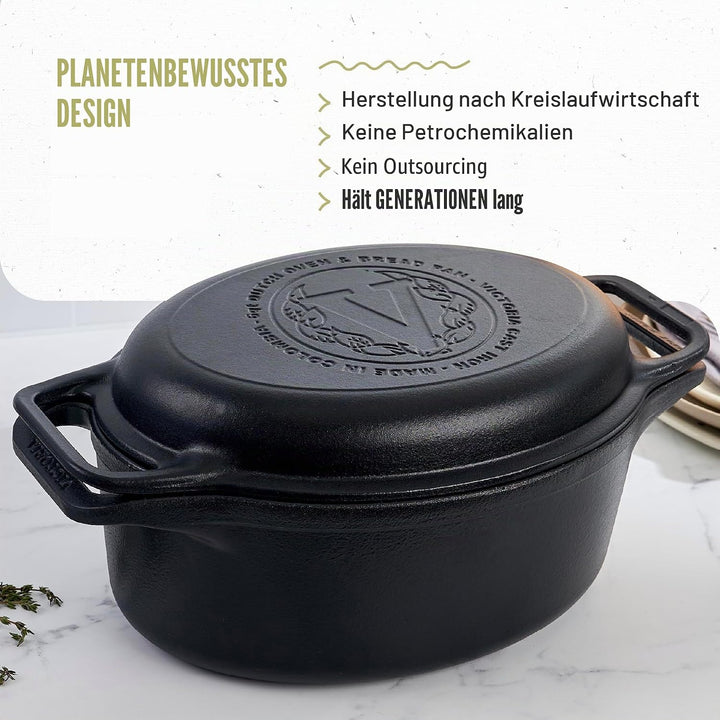 Victoria Dutch Oven Combo Gusseisen Eingebrannte 31cm/ 5,7L, Cast Iron Topf Brot Backen Seasoned Tox