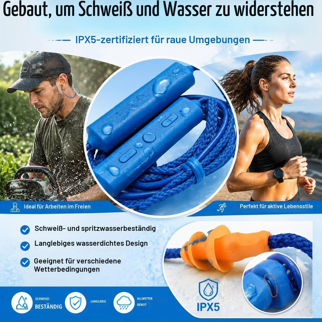 BT 5.3 Arbeits Ohrstöpsel mit 29 DB Geräuschreduzierung, Kabellose Nackenbügel Ohrhörer, IPX5, 20 St