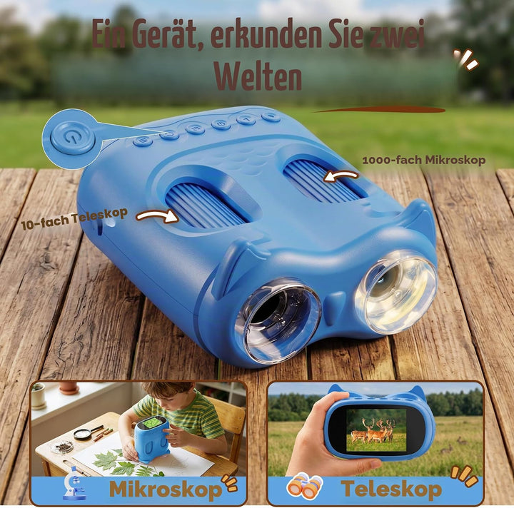 1000X Digital Mikroskop für Kinder Pocket: 2-in-1 Lupe &amp; 10X Teleskop - Geschenk für Jungen Mädchen