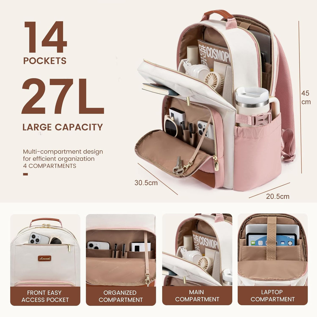 LOVEVOOK Rucksack Damen,15.6 Zoll Laptop Schulrucksack Teenager mit grossem Fach für Trinkflaschen,T