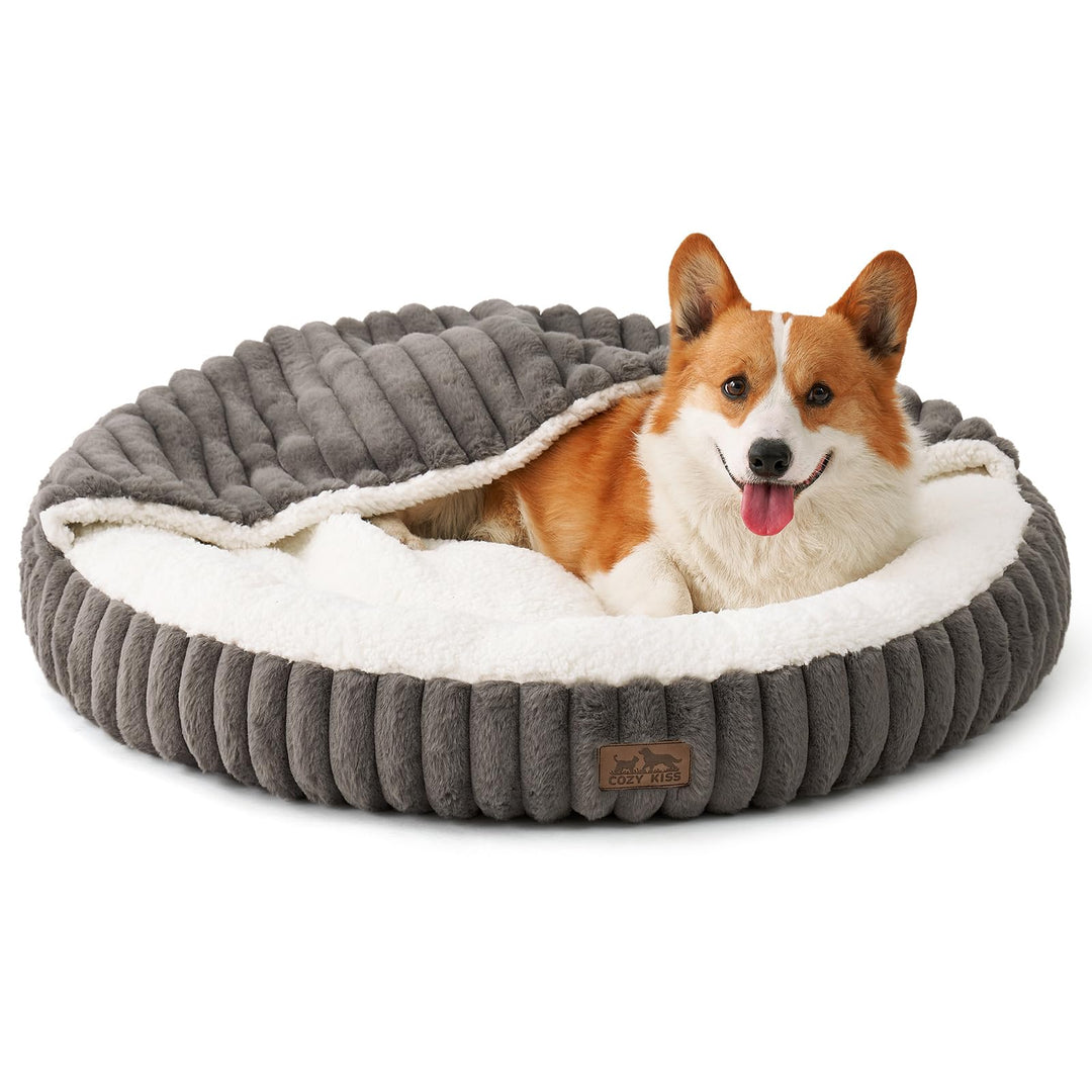 Winter-Katzenbett mit Decke, Flauschig Donut-Hundebetten für mittelgrosse Hunde, Warme Anti-Angst-Ka