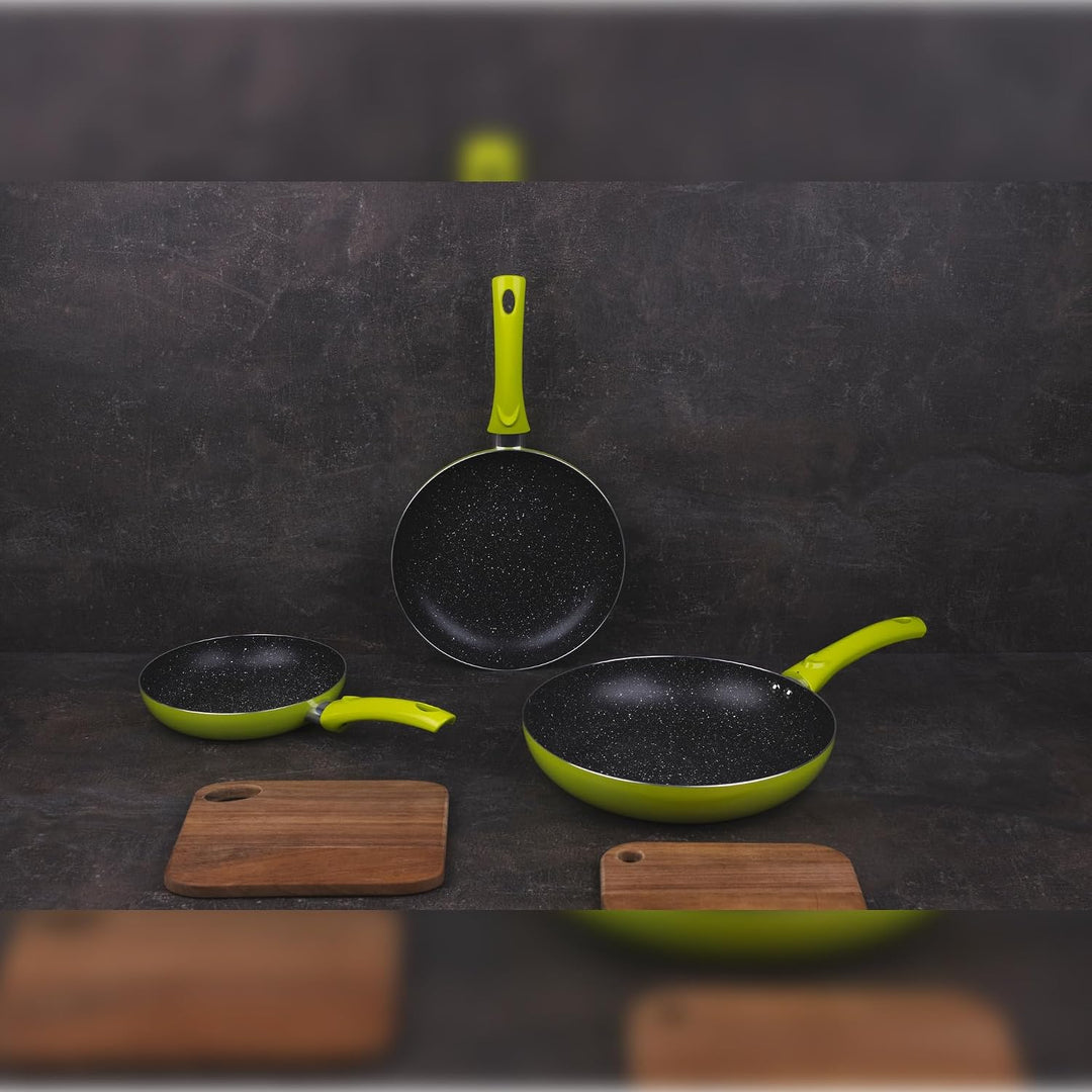 San Ignacio Set mit 3 Pfannen (20 + 24 + 28 cm) aus gepresstem Aluminium, grün mit 3 Stück, Küchenut