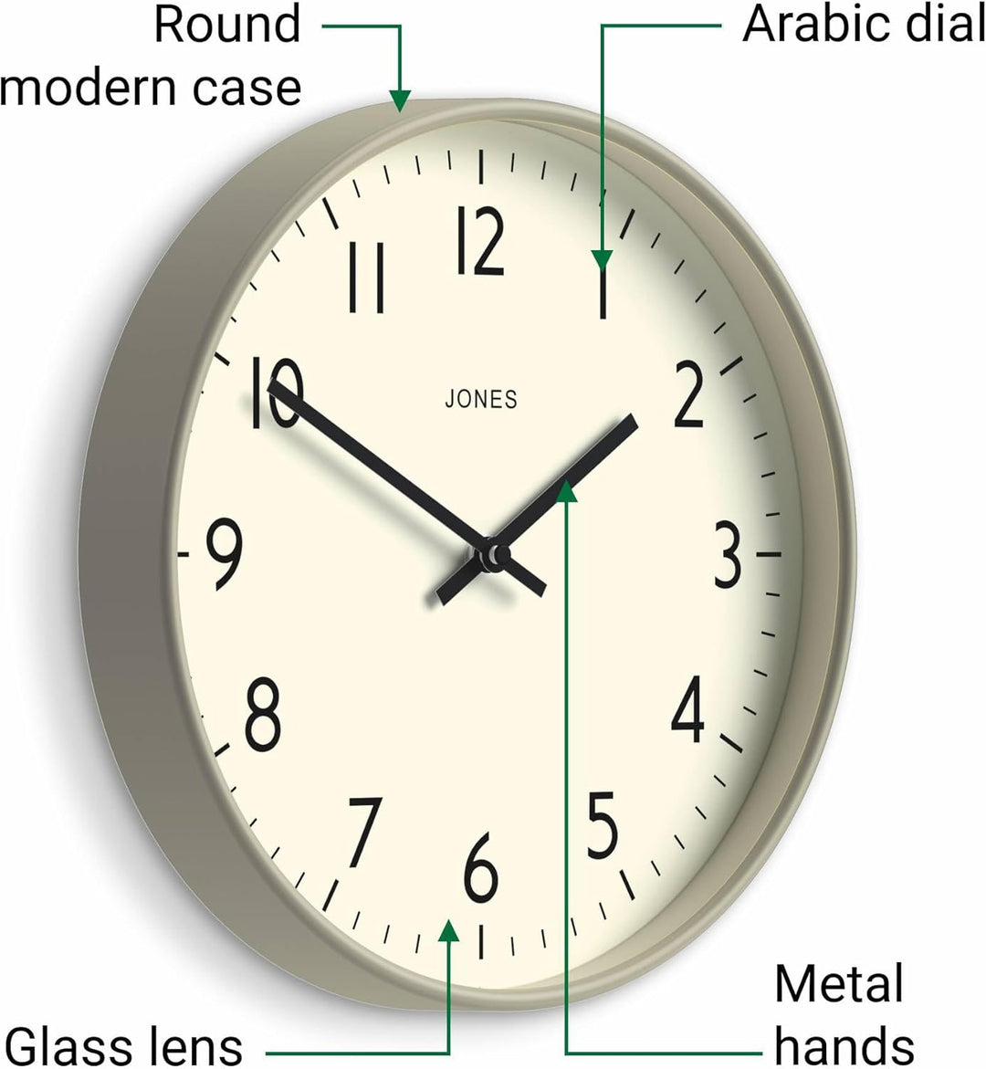 JONES CLOCKS® Studio Uhr | Moderne runde wanduhr | 30cm | Grau | Leicht lesbare Zahlen | Vielseitige