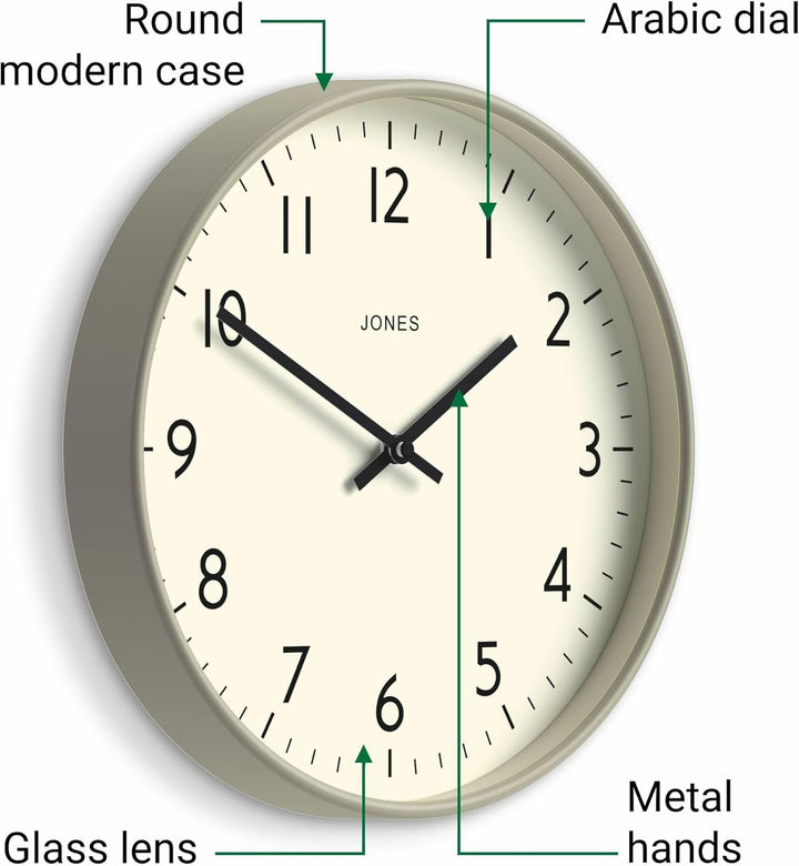 JONES CLOCKS® Studio Uhr | Moderne runde wanduhr | 30cm | Grau | Leicht lesbare Zahlen | Vielseitige