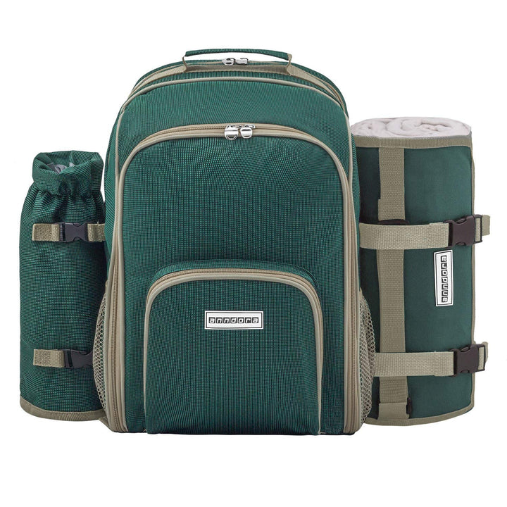 anndora Picknickrucksack Rucksack + 11 TLG. Zubehör f. 2 Personen + Picknickdecke - grün Grün Set