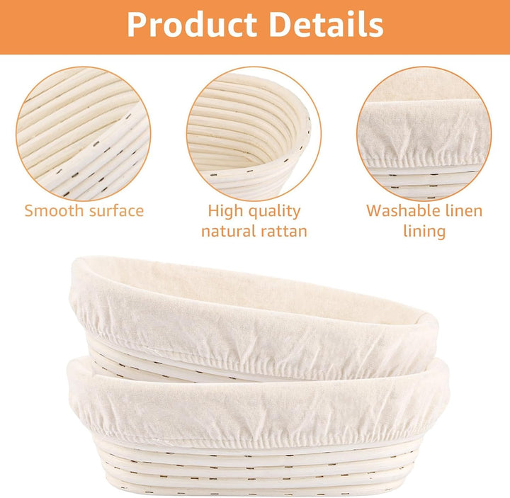 2 Stück Gärkörbchen oval, Gärkörbchen Set, Gärkörbe mit Leinenauskleidung Ø25cm, Brotbackzubehör Gär