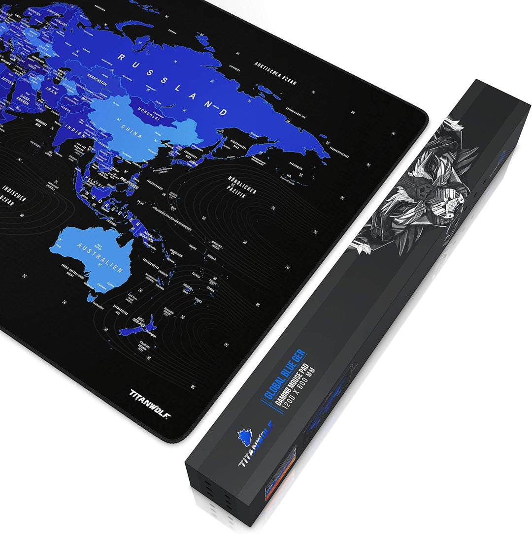 CSL - Übergrösse DEUTSCHES Layout Titanwolf Mauspad 1200x600mm Weltkarte - XXXL Mousepad gross mit M