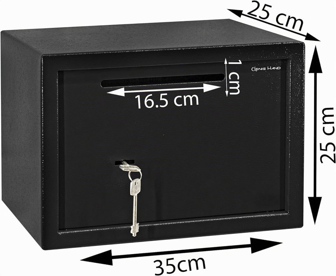 Genie Hand – Mechanische Tresorbox mit Einwurfschlitz – Doppelbartschloss (gross), L