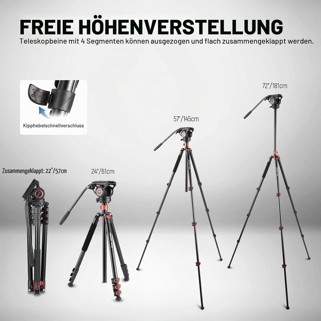 NEEWER 72" Fluidkopf Video Einbeinstativ, Schnellwechselplatte kompatibel mit DJI RS Gimbal, 360° Sc
