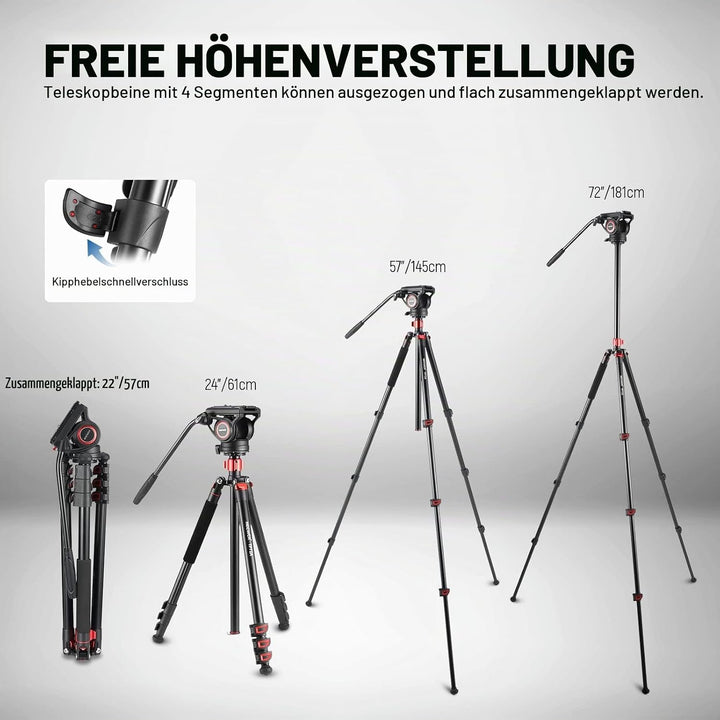 NEEWER 72" Fluidkopf Video Einbeinstativ, Schnellwechselplatte kompatibel mit DJI RS Gimbal, 360° Sc