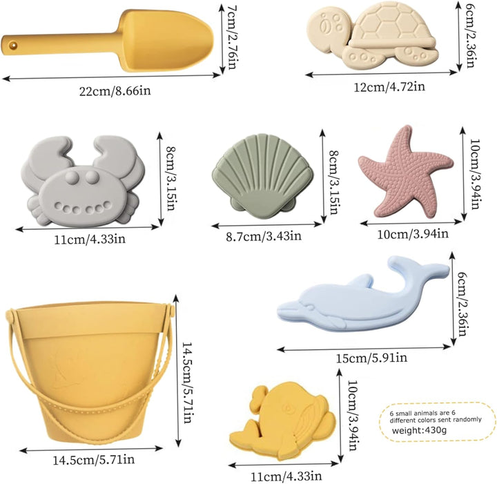 Sandspielzeug für Kinder, 8 Stück, sicheres Silikon-Strandspielzeug mit Schaufel, Eimer und Sandform