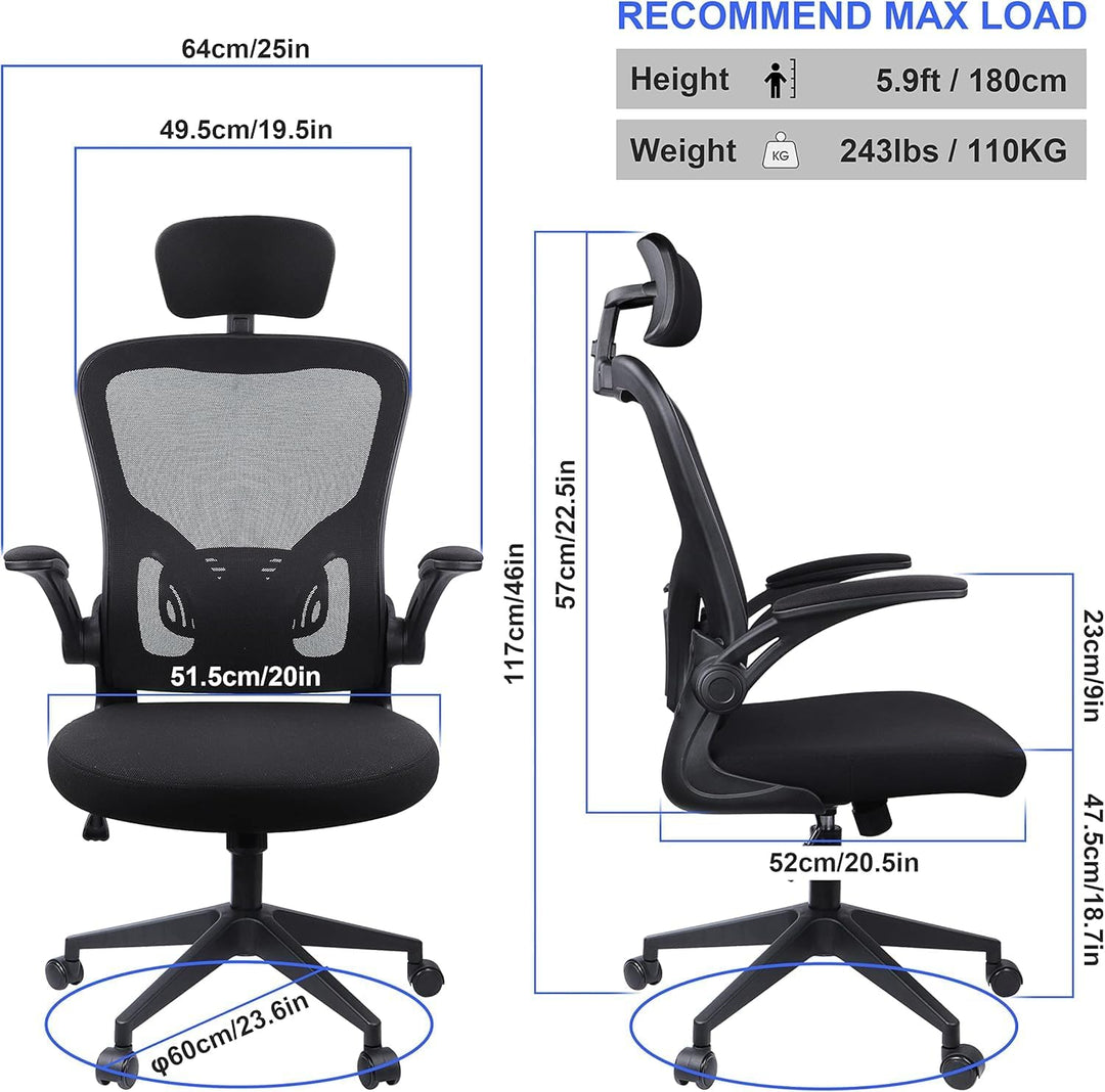 JAJALUYA Bürostuhl Ergonomisch Computerstuhl mit Verstellbarer Kopfstütze und Lordosenstütze Schreib