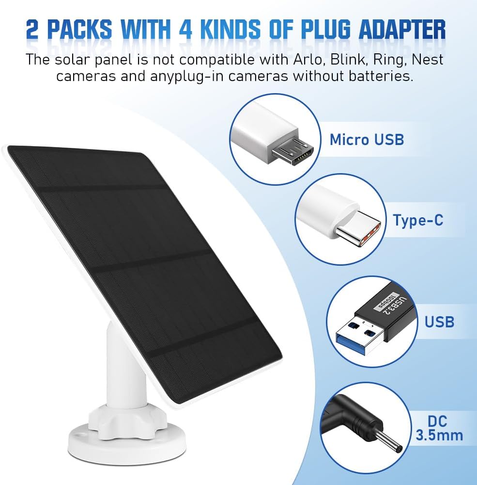 5W Solarpanel für Überwachungskamera Aussen Akku, 5V Solarmodul ist kompatibel mit WYZE Battery Cam
