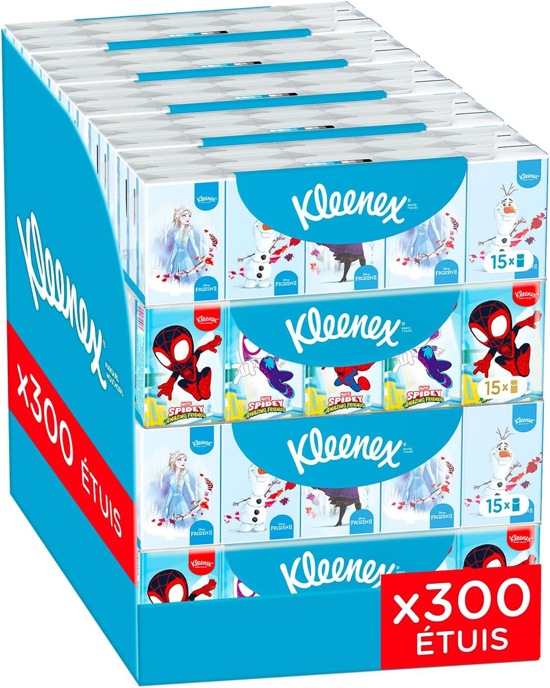 Kleenex Disney Mini-Taschentücher für Kinder, Marvel und Frozen Mix, 4-lagig, 15 x 20 Packungen à 7