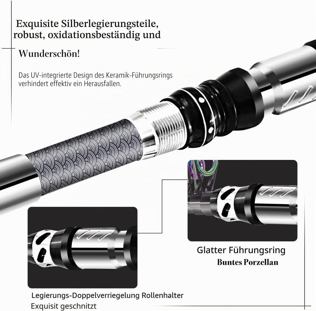 BNTTEAM Tragbares Angel-Spinnruten- und Rollen-Kombi-Set Kohlefaser-Fluoreszenz-Rutenspitze, mit Ang