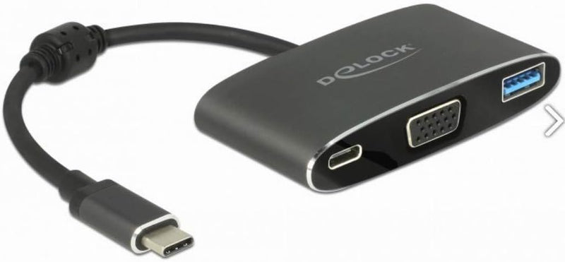 Delock USB-C Adapter auf VGA (DP-Alt Mode) + USB-A + 1x USB-C PD