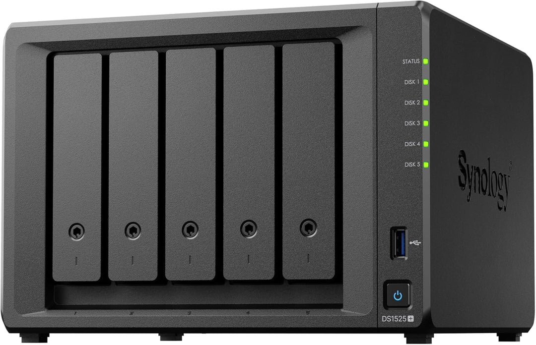 Synology Erweiterbares NAS-Kit mit 5 Schächten, DS1525+ AMD RyzenCPU mit 8 GB Speicher, 2,5 GbE Stan