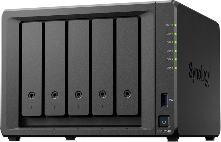 Synology Erweiterbares NAS-Kit mit 5 Schächten, DS1525+ AMD RyzenCPU mit 8 GB Speicher, 2,5 GbE Stan