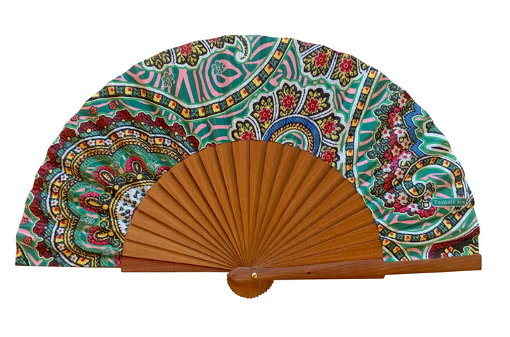Spanischer Handfächer Aire – Holz und Baumwolle – 23 cm – Jute-Hülle und -Bezug – Modeaccessoire – H
