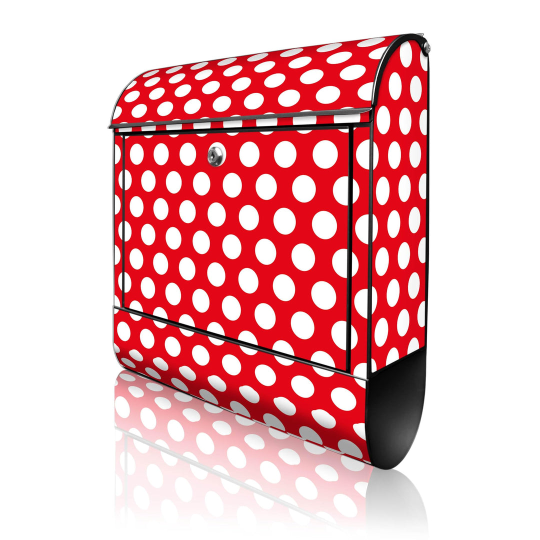 banjado® Design Briefkasten mit Motiv Punkte Rot 39x47x14cm &amp; 2 Schlüssel - Briefkasten Stahl schwar